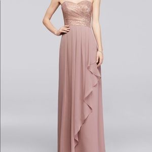 David’s Bridal rose metallic mauve lace dress